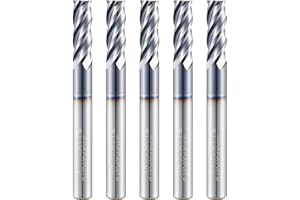 Turnextte 5 PCS 1/4" Micrograin Carbide Square End Mill Set, 4 Flute HRC 45 Deg AlTiN Coating End Mill Bits Set for Milling Alloy Steels, Hardened Steel,CNC Router Bits for DIYers & Professionals