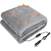 WODHMIEY Heated Car Blanket,1.5M Cord 12V Car Electric Blanket, 3 Heating Levels Washable Portable Heated Blanket,59x39.4In Flannel Sherpa Heated Car Blanket for Car Heating (Light Gray)