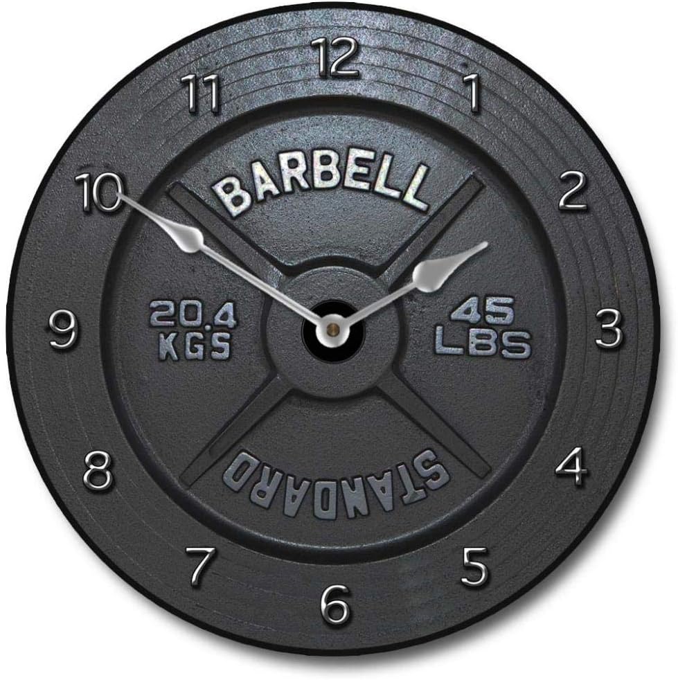 Barbell Wall Clock | Ultra Quiet Quartz Mechanism | Hand Made in USA | Beautiful Crisp Lasting Color | Comes in 8 Sizes