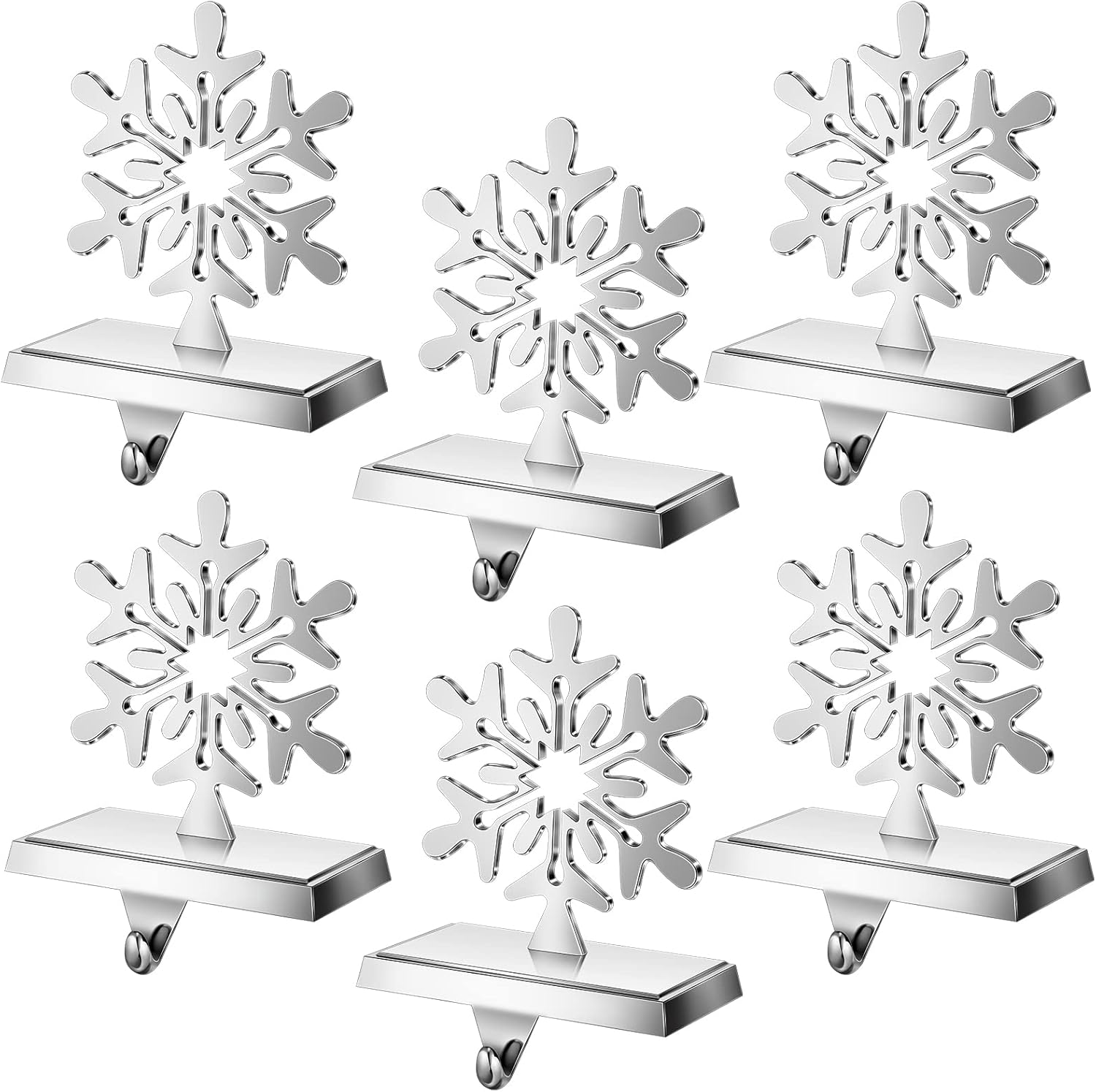 Ornament Hooks - Hotop 6 Pack Christmas Stocking Holders Silver Xmas Stocking Hangers Metal Decorative Stocking Hooks with String Lights for