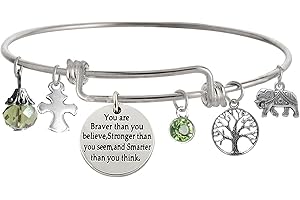 TISDA "You Are Braver Than You Believe Stronger Than You Seem and Smarter Than You Think Inspirational Bracelet Expandable Bangle for Women