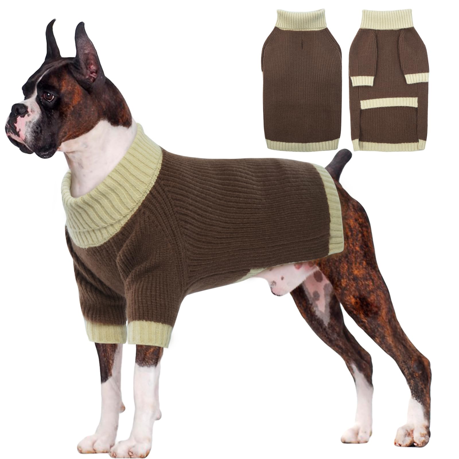 OUOBOB Dog Jumper, Dog Jumpers Large Size Dog Girls Boys, Thermal Turtleneck Knitted Dog Jumper, Dog Ugly Christmas Jumper, Warm Sweater Winter Clothes Knitwear Corgi, Border Collie (Camel XL)
