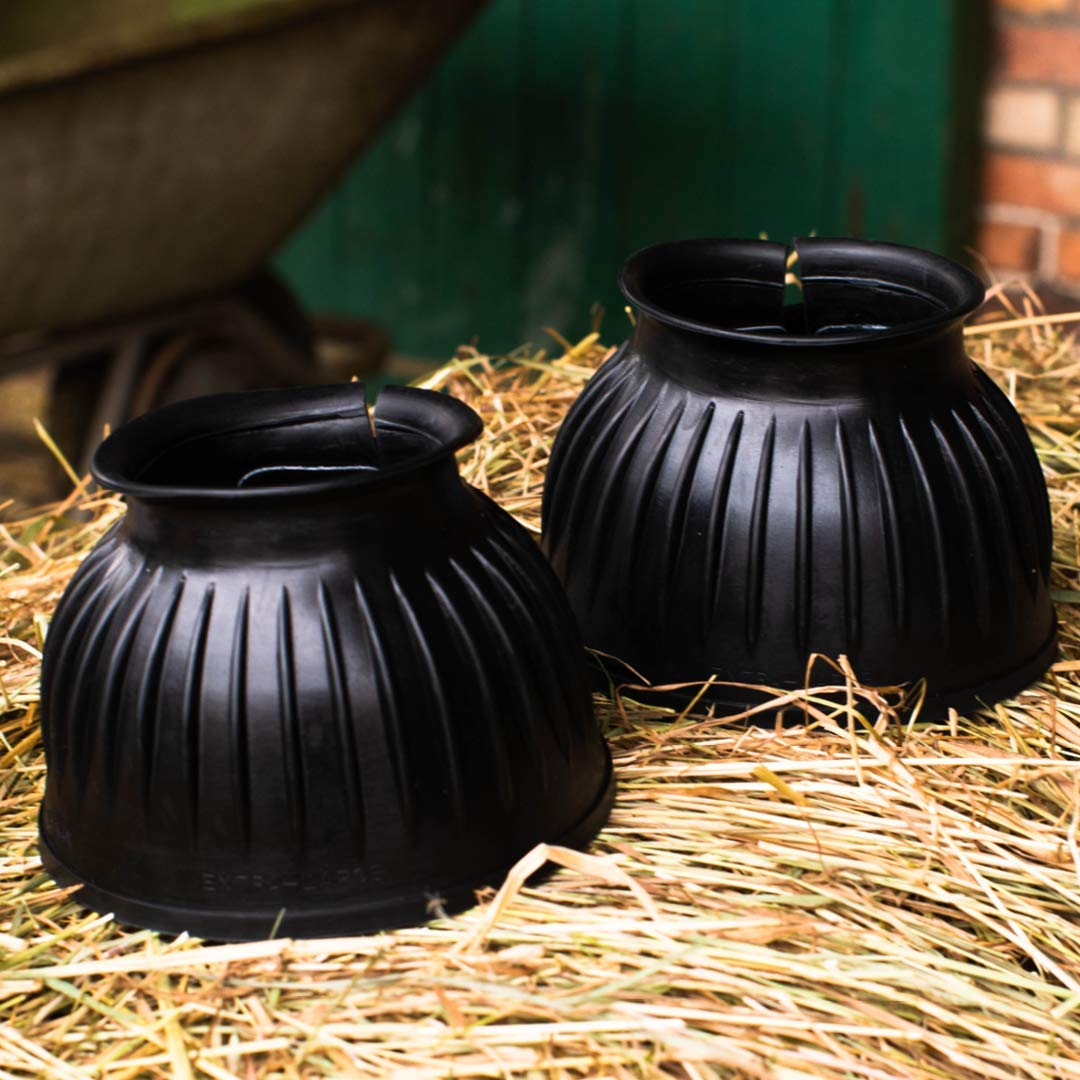 Boots for Horses, Ponies, Warmblood, Coldblood, Thoroughbred - Black & White Rubber Jumping Bells, S-XXL Hoof Protection for Riding, Jumping, Terrain, Willow (S, Black))