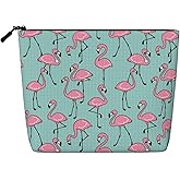 MINIOZE Flamingo Pink Bird Tropical Blue Makeup Bag Travel Cosmetic Bag Organizer Toiletry Bag Make Up Bags For Women Girls Large Light