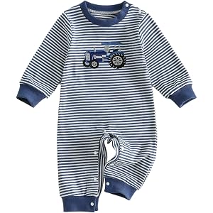 Lucikamy Newborn Baby Boy Fall Outfits Infant Long Sleeve Romper Jumpsuit | Baby Boy Long Sleeve Romper,Round Neck,Tractor/Le