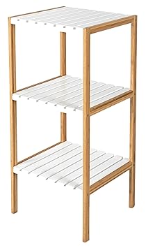 elbmöbel Badregal Bambus Schuhschrank Eckregal Ablagen Regal Handtuchregal Holz Regal Natur weiß Bücherregal Küchenregal (Bra