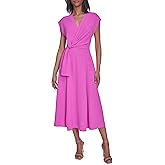 Halston Womens Cross Front V-Neck Fit & Flare Dress