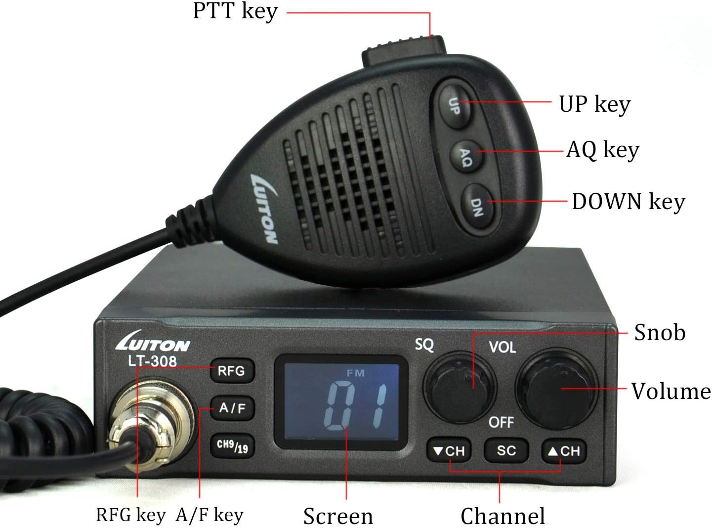 LUITON CB Radio LT-308 Compact Design with External Speaker Jack, Large Easy to Read LCD Display (Black): Car Electronics
