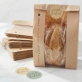 Beautiful Bread Bags for Homemade Bread - Clear Window Bakery Paper Bags | Keeps Your Sourdough Loaves Fresh for Days - Great for Gifting and Perfectly Sized Packaging for Baked Goods, Set of 50
