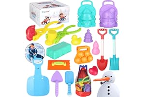 Elovien Snow Toys Snowball Maker 32Pcs Snow Molds for Kids Outdoor with Foldable Snow Sleds, Long Shovels Tool, Snowman Kit, Snow Brick Maker, Winter Travel Toys for Toddlers Adults Snow & Sand Play