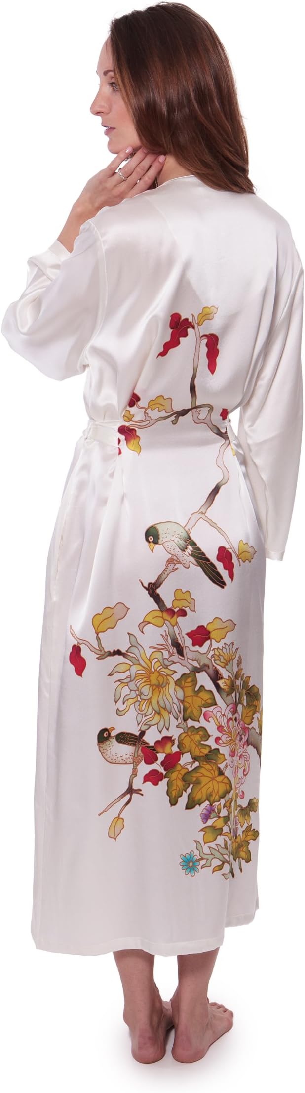 TexereSilk Women's Hand Painted Silk Robe - Elegant Robe (Chrysanthemum)