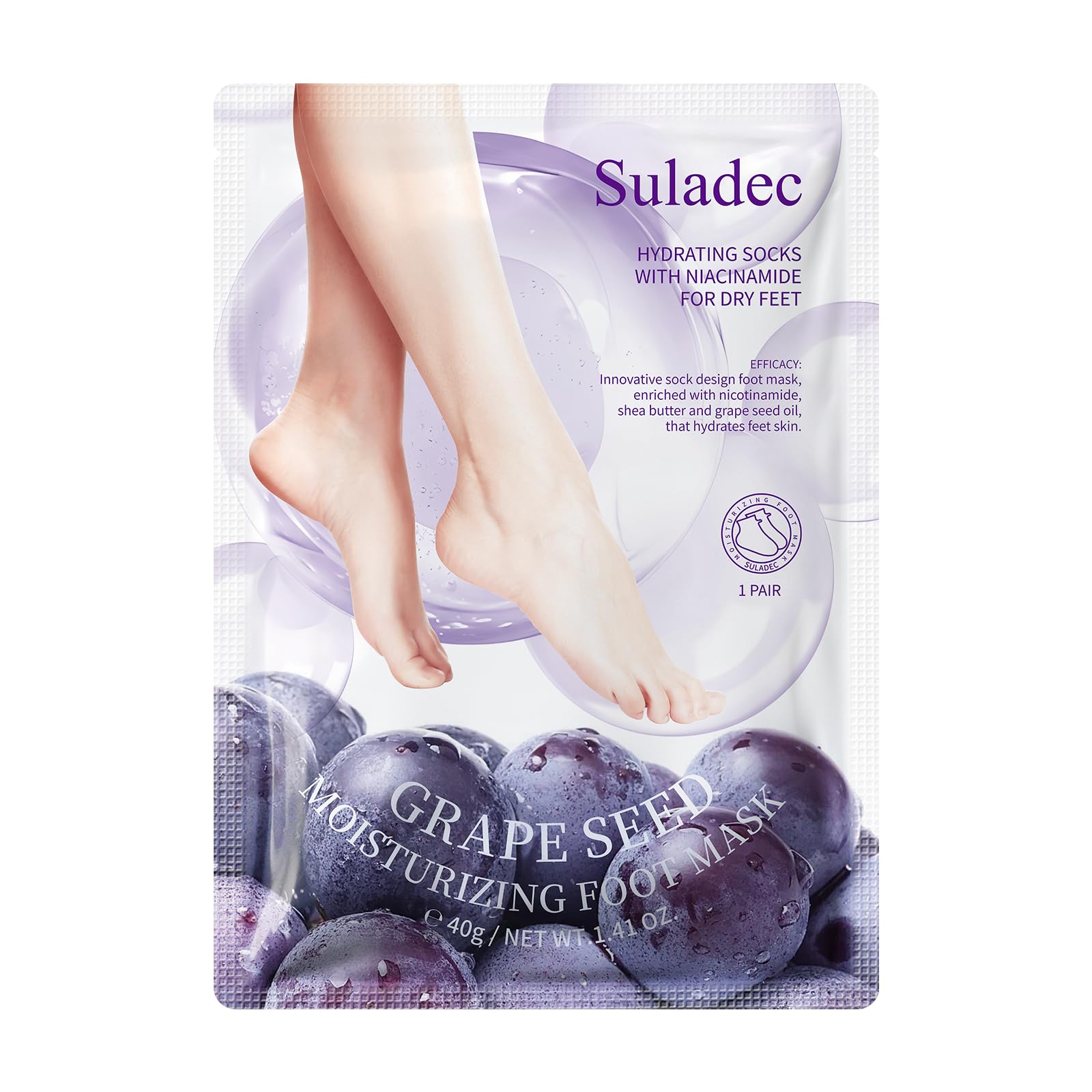 Moisturizing Foot Mask with Grape Seed Oil and Shea Butter, Hydrating Foot Masks for Dry Cracked Feet, Dry Skin Moisturizer for Soft and Smooth Touch Feet - Men Women - 7 Pairs