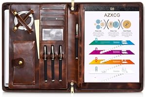 AZXCG Leather Portfolio Organizer, Professional Business Organizer for Men, Notebook with A4 Legal Pad Holder, Resume Zippered Padfolio for 12.9 inch Document Folder, Handmade Gifts for Women, Oil Wax