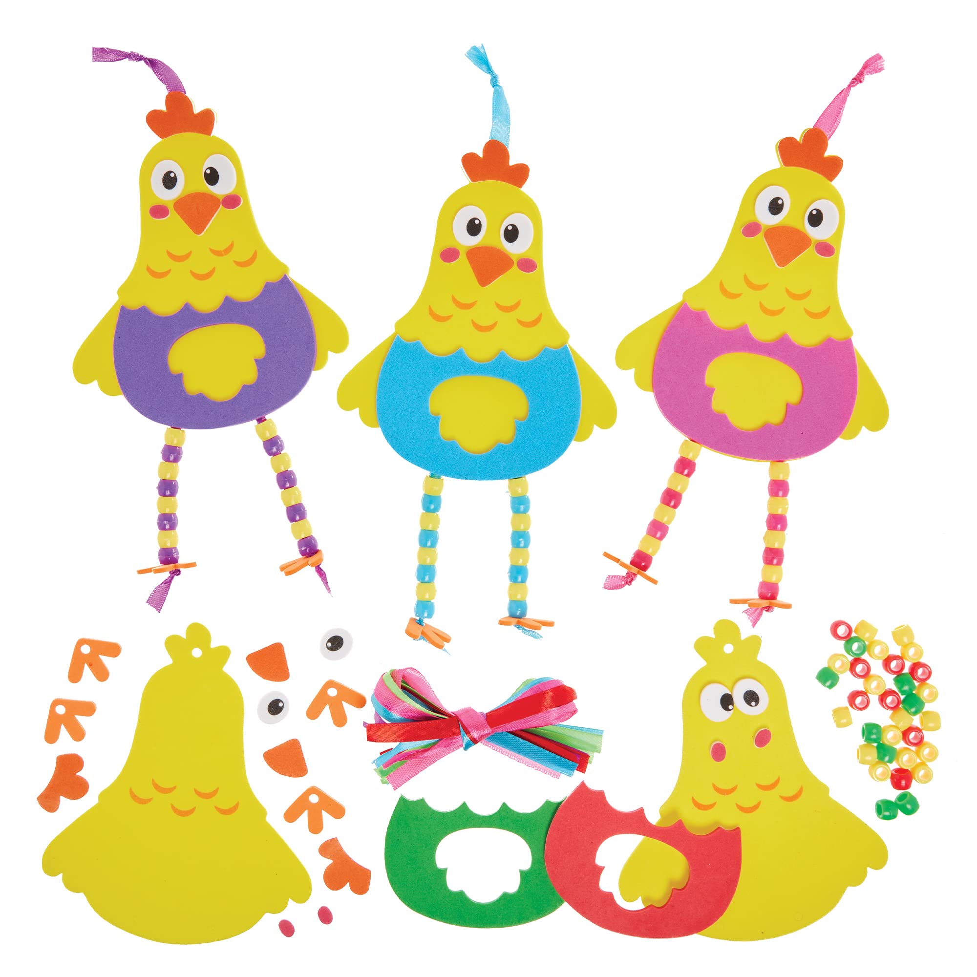 Baker Ross FX569 Chicken Dangly Leg Decoration Kits - Pack of 5, Bead Craft Decoration Craft Kit for Kids