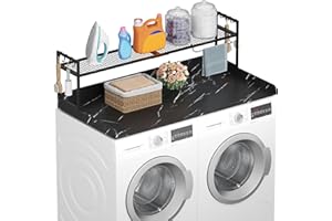 Lifewit Washer Dryer Countertop with Adjustable Shelf, Melamine Cover for The Top with Edge Rails, Towel Rack, 8 Hooks, Laundry Room Storage and Organization, 54" x 27.5", Splice Type, Black Marble