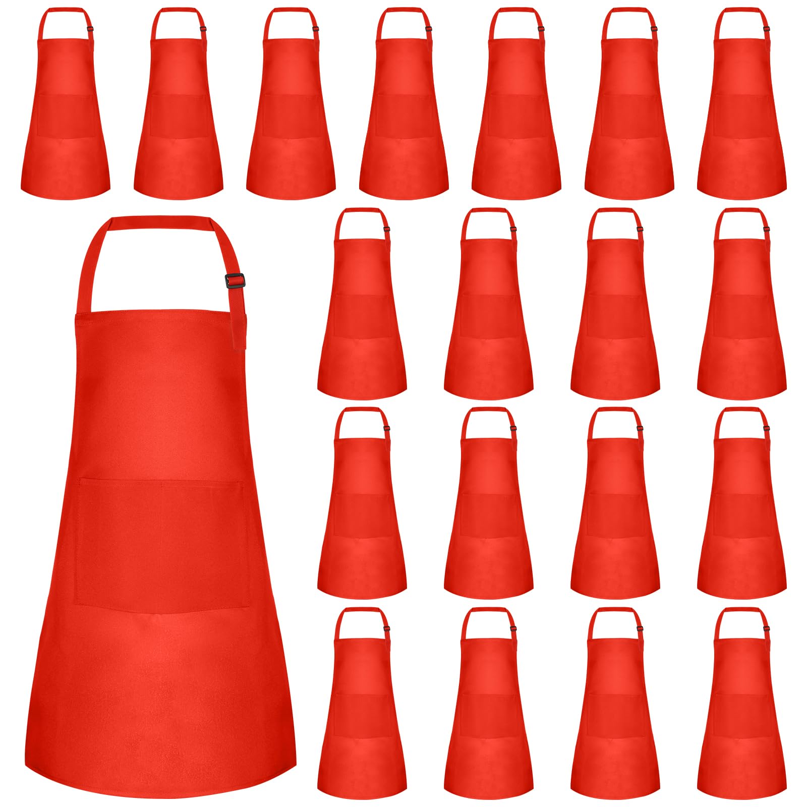 Bouiexye 20 Pack Kids Apron Adjustable Children Apron with 2 Pockets Children Chef Painting Aprons for Cooking Baking Painting Crafts Making (Red)