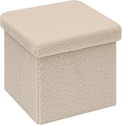 Bonlife Small Folding Storage Ottoman Beige 32x32x32cm Foot Stool
