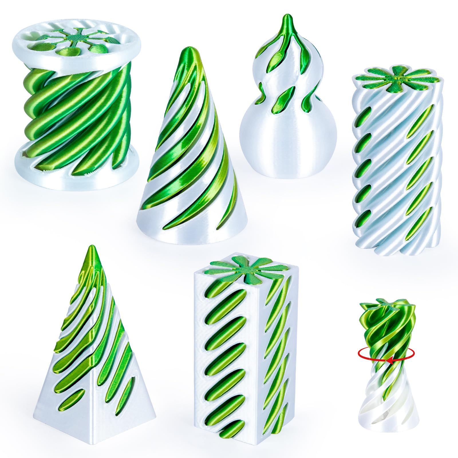 6-Pack 3D Printed Fidget Toys, Impossible Spiral Cone Sensory Toys for Stress Relief and Focus, Mini Desktop Decoration for Adults and Kids, Fun Gift for Anxiety Relief (White)