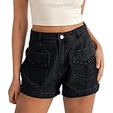 Cicy Bell Womens High Waisted Jean Shorts Summer Baggy Wide Leg Vintage Denim Shorts with Ruffle Front Pockets