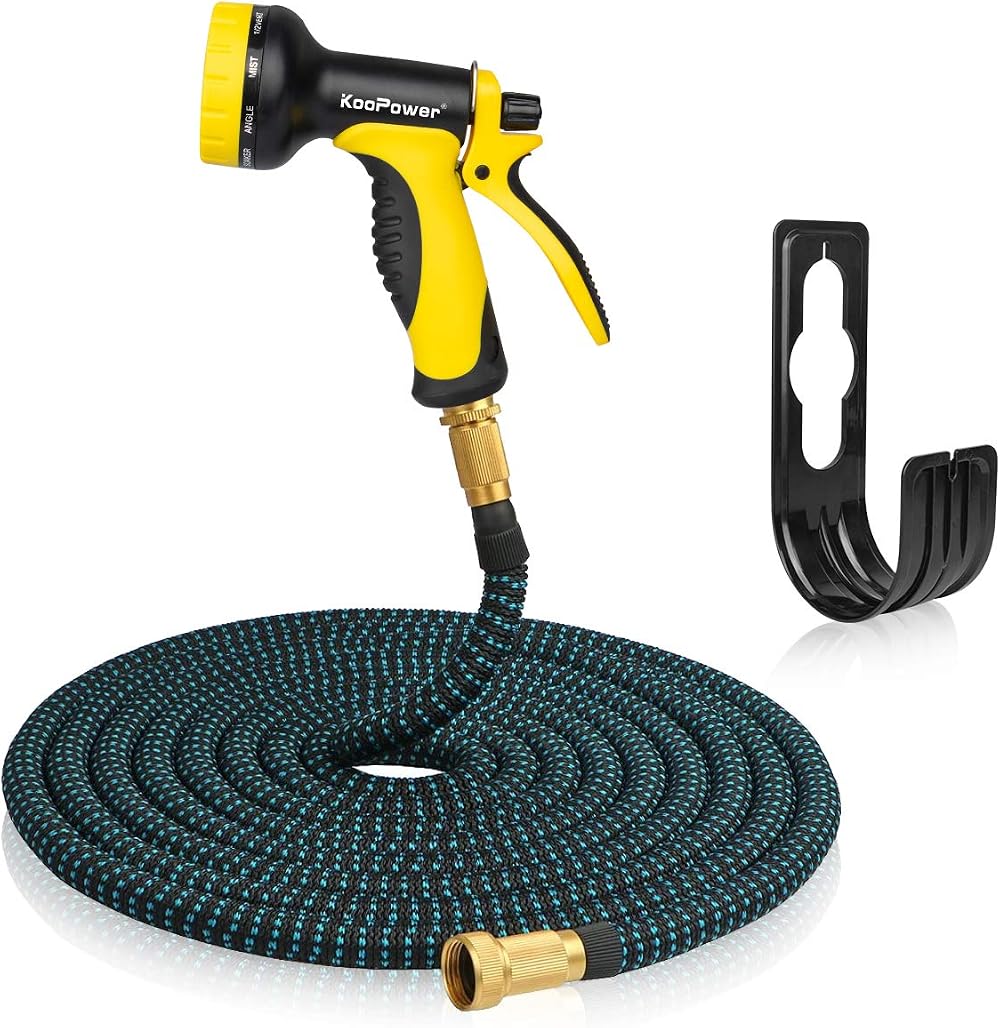 Koopower 50FT Expandable Garden Hose with 10 Spray Patterns & Brass Connectors