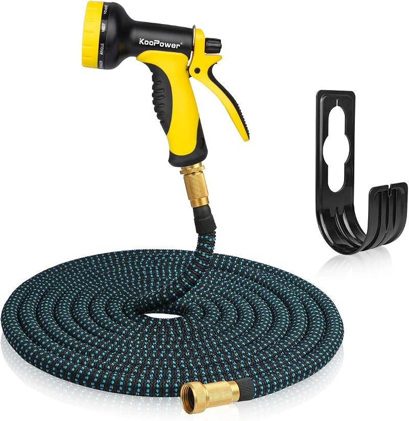 Koopower 50FT Expandable Garden Hose with 10 Spray Patterns & Brass Connectors