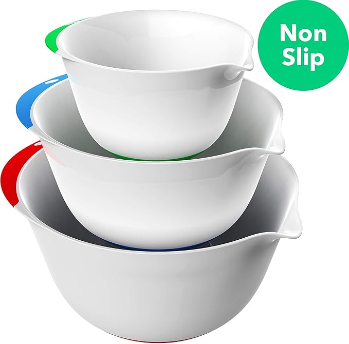 Vremi 3 Piece Plastic Mixing Bowl Set Nesting Mixing Bowls with