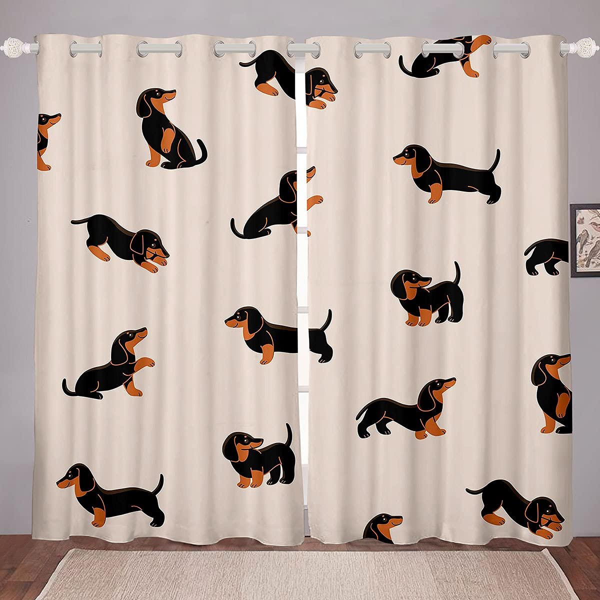 Kids Dog Printed Curtain Sausage Dog Curtains For Boys Girls Teens Cute Funny Animal Theme Window Drapes Kawaii Puppy Window Treatments W66*L72