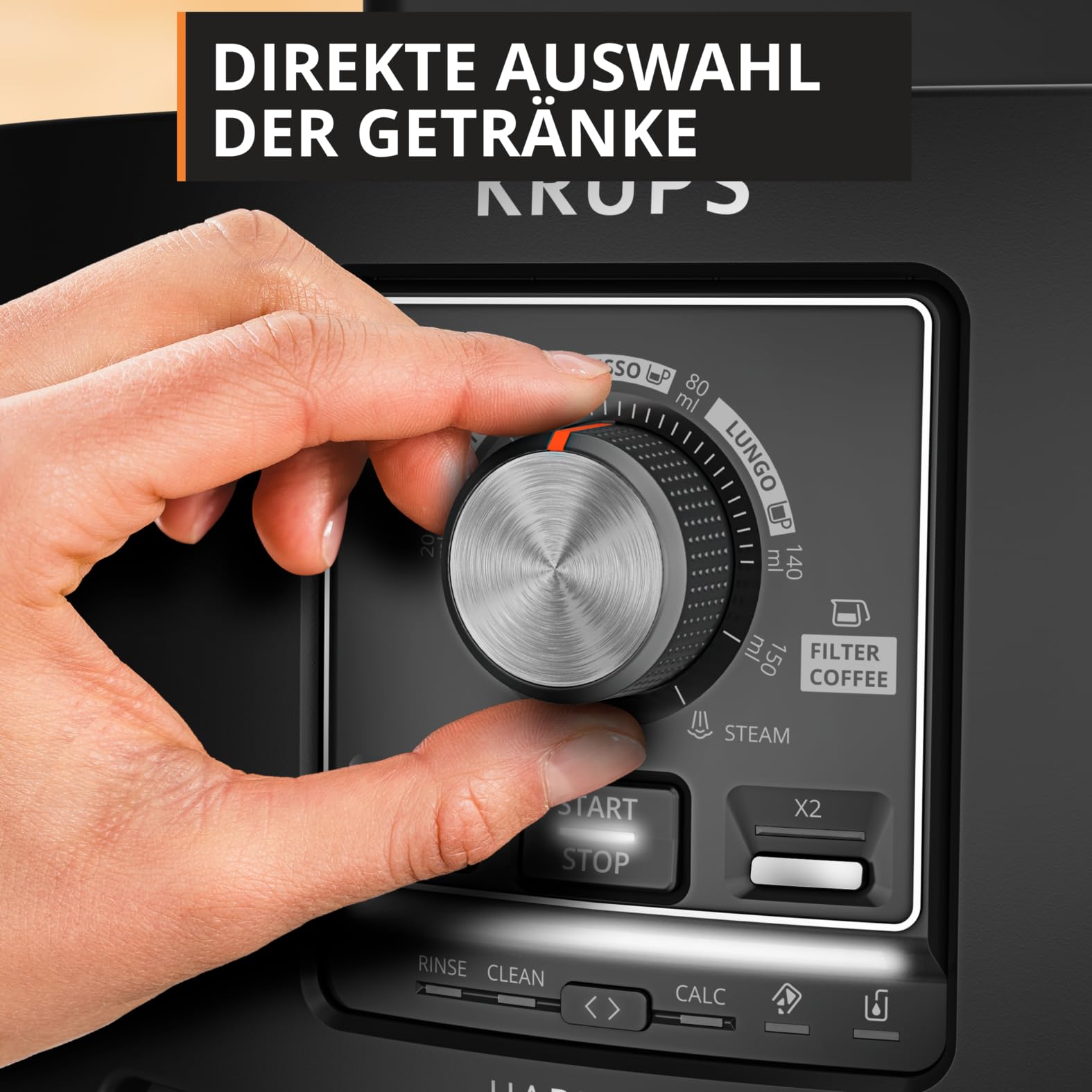 Krups Harmony Kaffeevollautomat mit Milchaufschäumdüse, 4 Kaffeespezialitäten, intuitive Bedienung, automatische Reinigung, kompaktes Design, Schwarz, EA5088E0 3