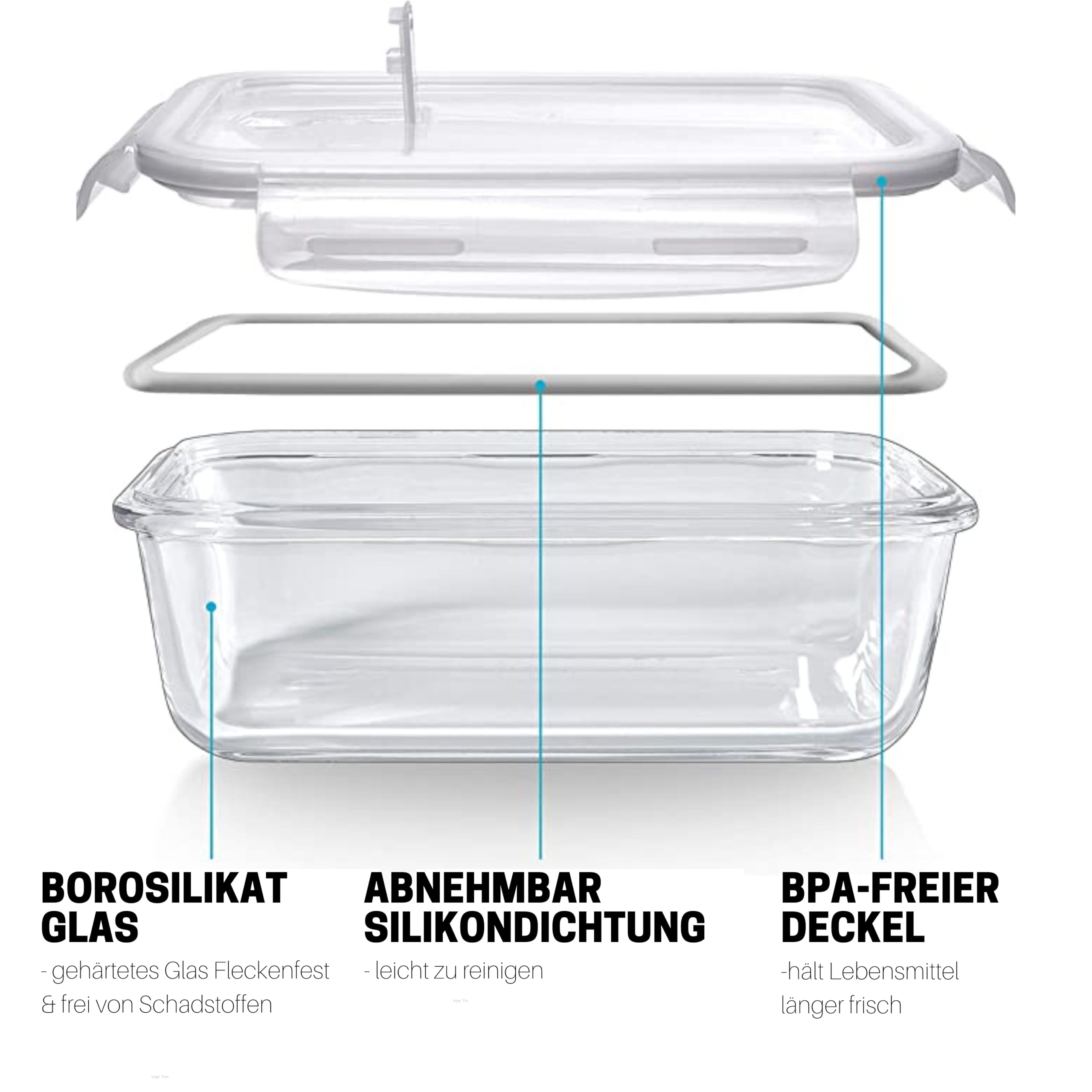 Igluu Meal Prep Glas-Frischhaltedosen mit BPA-freiem Deckel (5er-Pack + 1 Ersatzdeckel) – mikrowellen-, ofen-, gefrier-, spülmaschinengeeignet, auslaufsicher – 840 ml - robustes Borosilikatglas 5