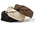 Knotted Headbands for Women - Non-Slip Wide Top Knot Hair Hoops, Fashion Hairbands in Black, Beige, Brown - 3PCS Hair Accessories Set