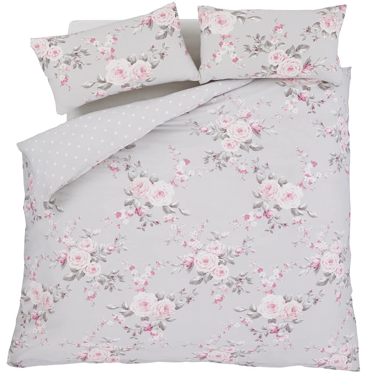 Catherine Lansfield Canterbury Floral Reversible Quilted 240x260cm Bedspread Grey