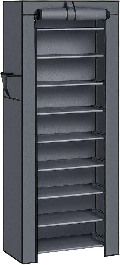 SONGMICS 10 Tier Shoe Rack Cabinet Grey RXJ10G 27-35 Pairs Free Standing