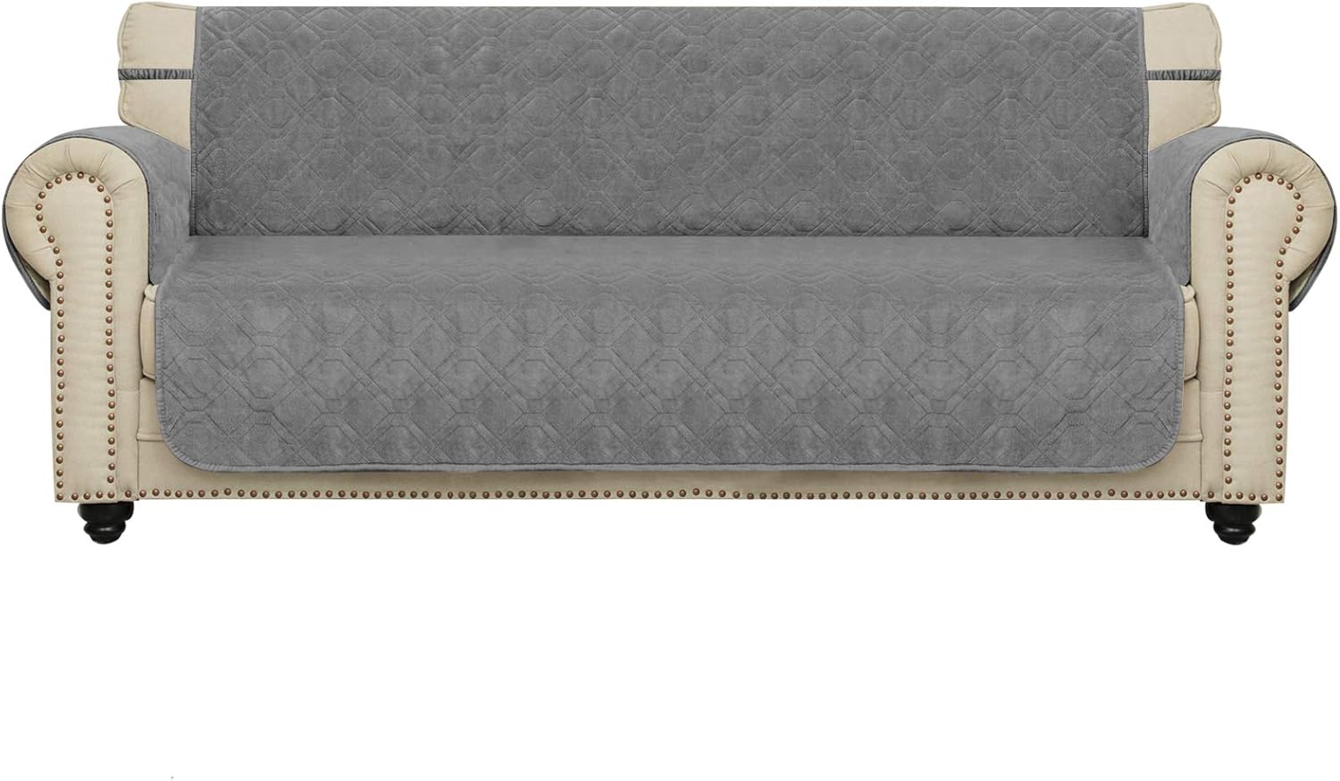 Ameritex Anti-Slip Sofa Cover Oversized Coral Fleece Waterproof Furniture Protector Updated Pattern Supper Soft and Warm Pet Sofa Cover for Dogs and Children (Grey, XLsofa)