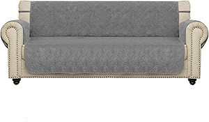 Ameritex Anti-Slip Sofa Cover Oversized Coral Fleece Waterproof Furniture Protector Updated Pattern Supper Soft and Warm Pet Sofa Cover for Dogs and Children (Grey, XLsofa)