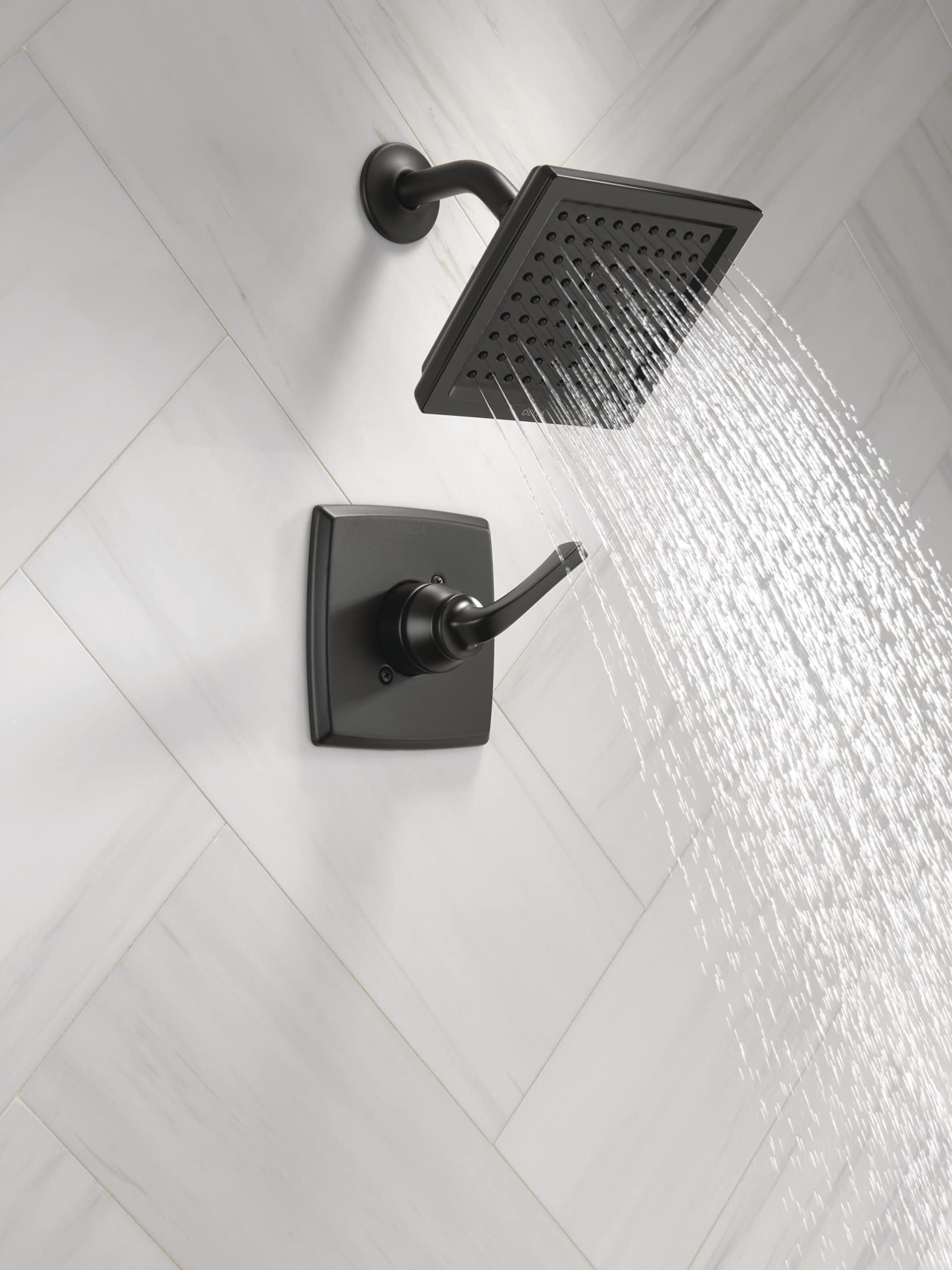 Delta Geist 14 Series Shower Faucet Set, Matte Black Shower Head and Handle Set, Valve Trim Kit, Matte Black 142864-BL (Valve Included)