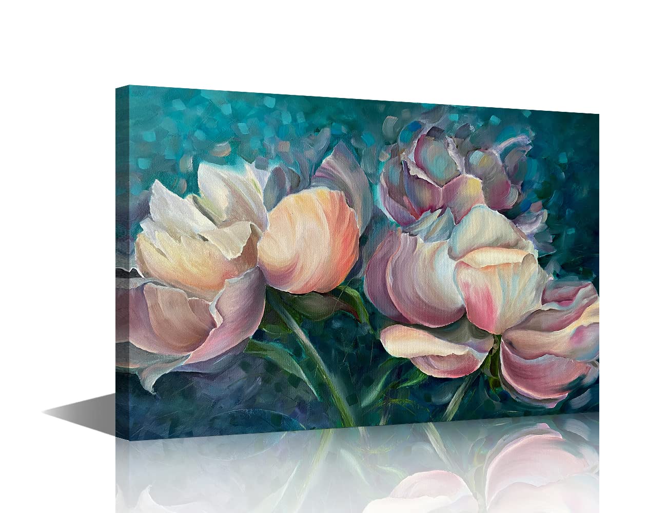 TISHIRON Bathroom Wall Art Decor,Peony Petals Wall art,Canvas Wall Art Delicate Flowers Oil Painting Prints for Bedroom Living Room Waterproof Wood Framed Ready to Hang 16x24 in — image 1
