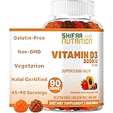 SHIFAA NUTRITION Vegetarian Vitamin D3 Gummies for Adults & Kids | 45-90 Servings, 2,000IU / 1,000IU | Non-GMO, Gluten-Free, Gelatin-Free | Supports Bones, Muscles & Immune System Halal Vitamins