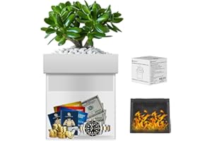 Bdmetals Steel Diversion Flower Pot Safe With Fireproof Money Bag and Lock, Waterproof Secret Hidden Safe Lock Box, Outdoor,Indoor,Garden,Yard for Hiding Cash, Jewelry, Keys,Rings, Watches(White)
