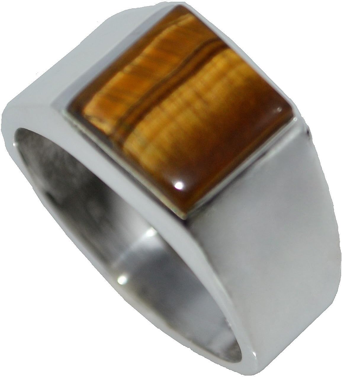 Gents Solid Sterling Silver Natural Tigers Eye Mens Signet Ring