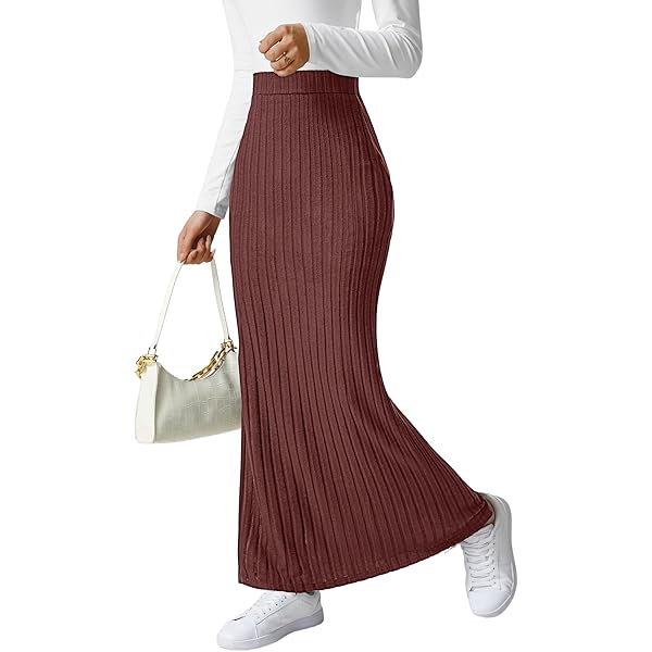 Amazon.com: FZYLQY Women's Texture Bodycon Maxi Skirt Ribbed