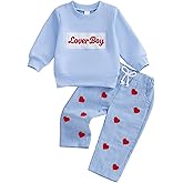 MOBJVIY Toddler Baby Boy Clothes Red Heart LongSleeve Sweatshirt + Plaid Pants Valentines Outfit Fall Winter