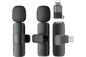 Wireless Lavalier Microphone for iPhone,iPad,Android Phone, Mini Microphone Plug-Play Noise Reduction Wireless Clip on Lapel 