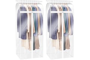 Zilink Dress Bags for Hanging Clothes 60 inch (2 Pack) Clear Garment Rack Cover Hanging Garment Bags for Storage for Coats Long Dress Gown Storage