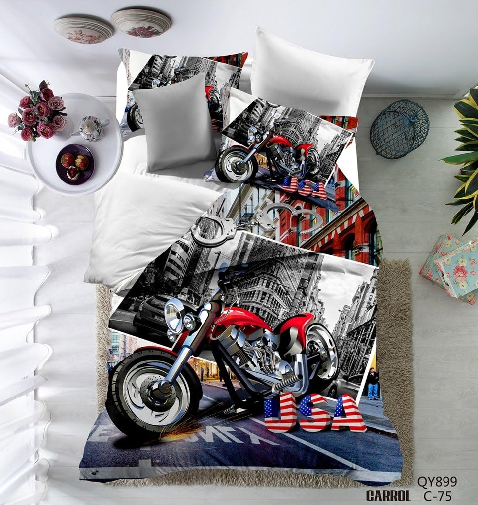 Mangogo 3D Super Cool Motorcycle Design 2-piece Microfiber Bedding for Boys Duvet Cover Set Colorful Twin