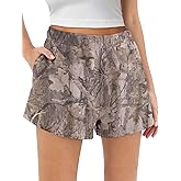 TERIVEEK Camo Sweat Shorts Women Maple Leaf Camouflage High Waisted Lounge Casual Athletic Workout Shorts with Pockets