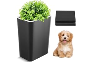 Jingmore Dog Poop Trash Can Outside 2.64 Gal/10 L Plant Styled Dog Waste Trash Can with Lid 50 Pcs Plastic Waste Bags Outdoor Indoor Poop Container Slim Garbage Bin for Bedroom Yard Garden Pet (Black)