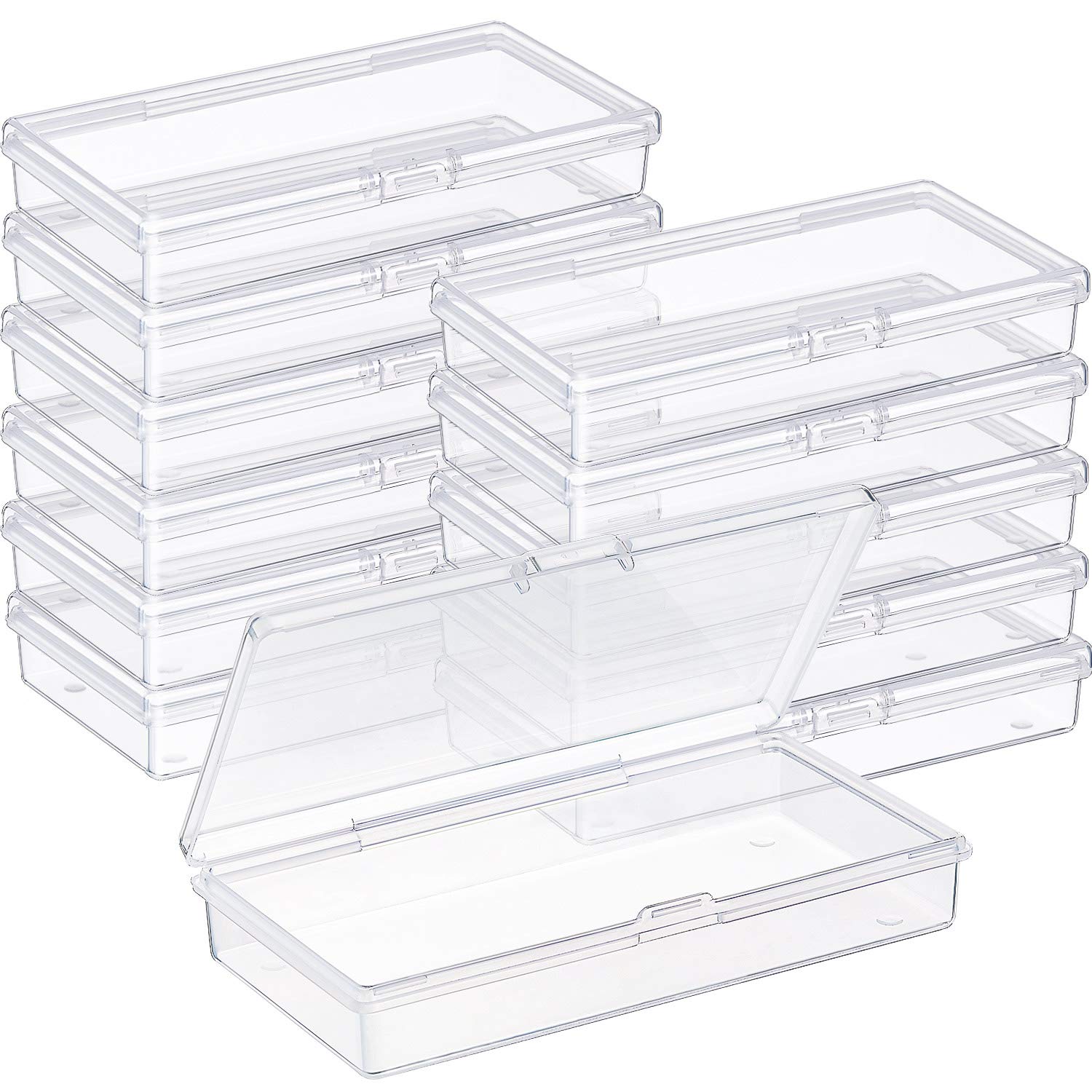 SATINIOR Pack of 12 Clear Plastic Bead Storage Containers with Hinged Lids for Beads and More (12.8 x 6.1 x 2.45 x 2.9 inches)