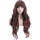 Ufindcos 26 Inches Purple Wig with Bangs Long Curly Wavy Hair Wigs Heat Friendly Synthetic Cosplay Costume Party Wigs (Purple)