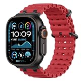 Astorgos Upgraded Ocean Band Compatible with Apple Watch Ultra 3/2/1 49mm,S11/S10 46mm,9/8/7 45mm,SE3/SE2/SE/6/5/4 44mm,3/2/1 42mm, Metal Connector Breathable Sport Watch Strap, Black/Red