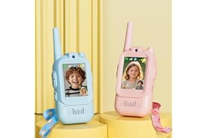 FABETO Walkie Talkie for Kids with Video: 2 Pack Rechargeable Toddler Toys with HD Camera & Voice Changer, Long Range Gift Toys for Boy & Girl Age 3-8 for Outdoor Play, Camping (Pink-Blue)